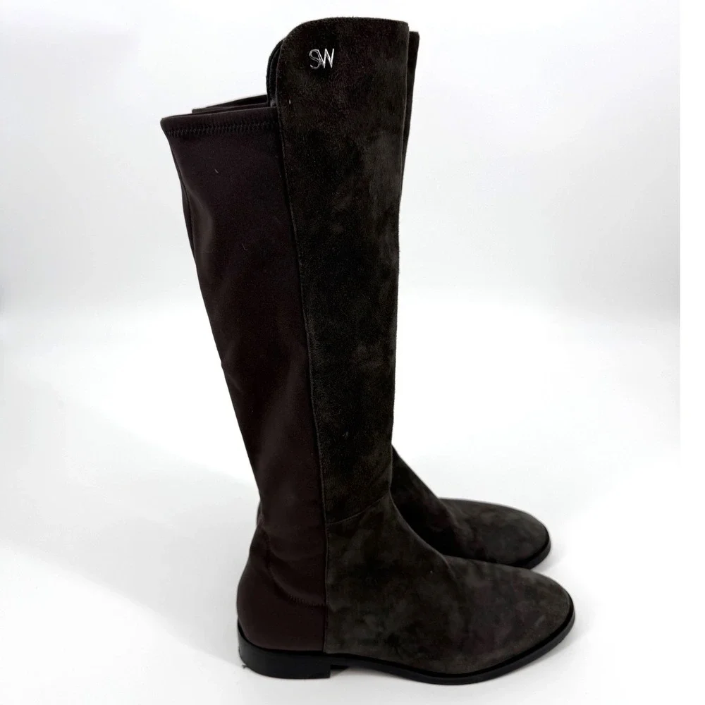 Stuart Weitzman 9‎ City Knee-High Riding Boot Suede Stretch Quiet Luxury Capsule